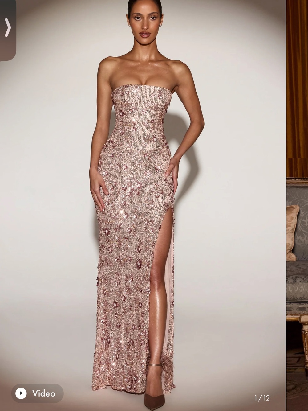 Strapless Rose Gold Sequin Gown